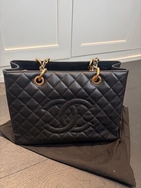 Chanel Black Quilted Leather Tote with Gold Chain Handles